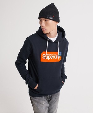 Superdry Core Logo Tag Férfi Kapucnis Pulóver Sötétkék | MEWQB6351